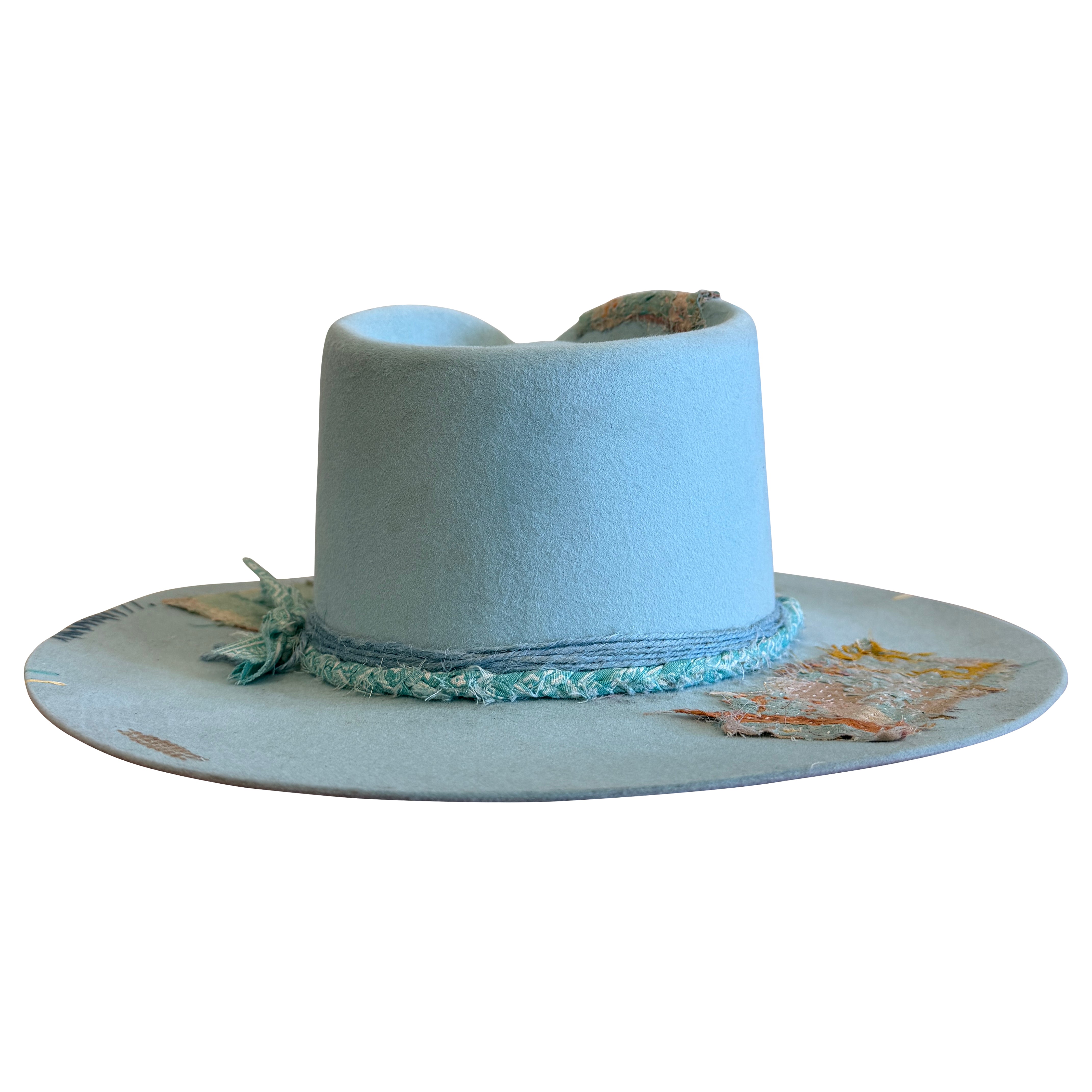 Teressa Foglia Baby Blue flat felt fedora hat 100X Beaver Nick Fouquet 7 1/4 58 TERESSA FOGLIA Curateur Lynn Rachel Zoe Fedora Vegan Suede  main image 2