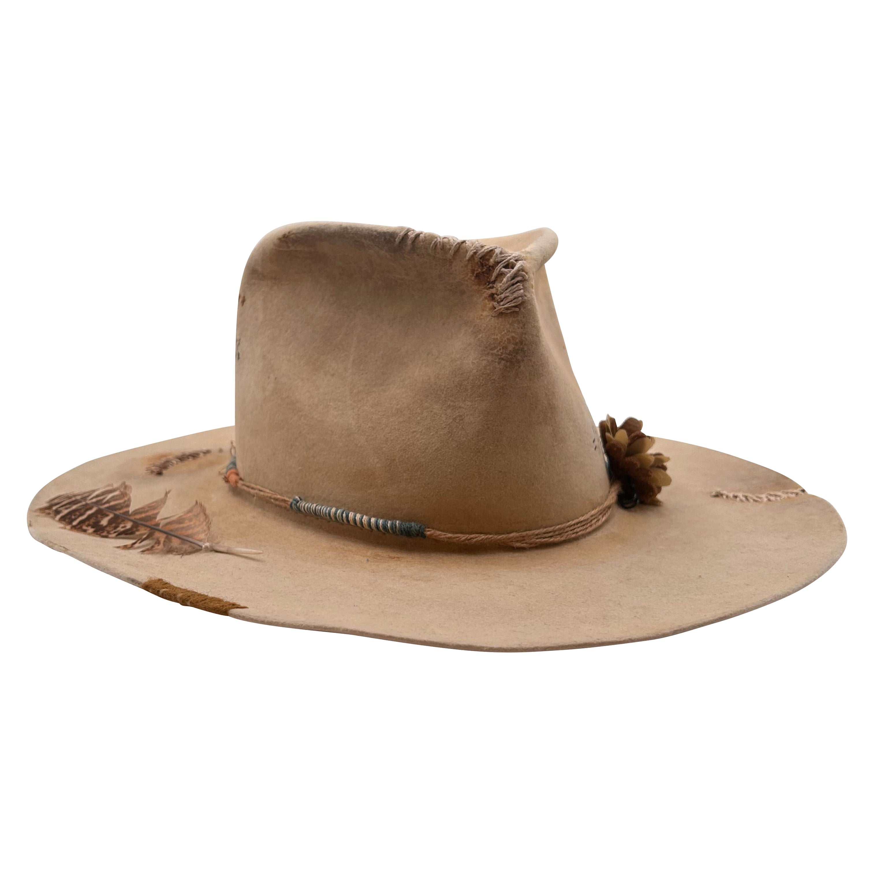 Chapeau Feutre Teressa Foglia Vert Avec Ruban Et Perles - Taille Unique, Occasion