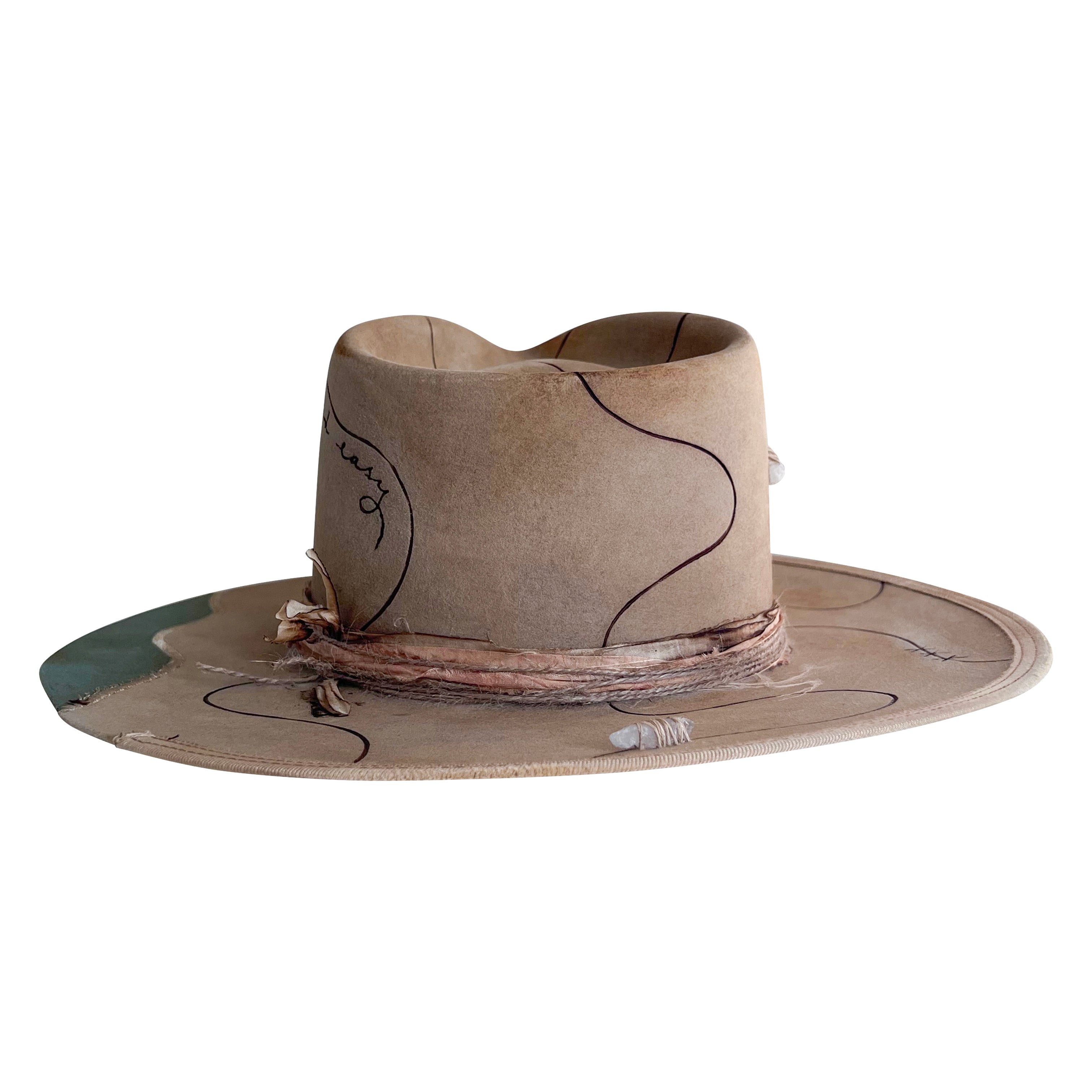 Chapeau Feutre Teressa Foglia Vert Vieilli Avec Ruban Et Perles - Taille Unique, Unisexe, Occasion